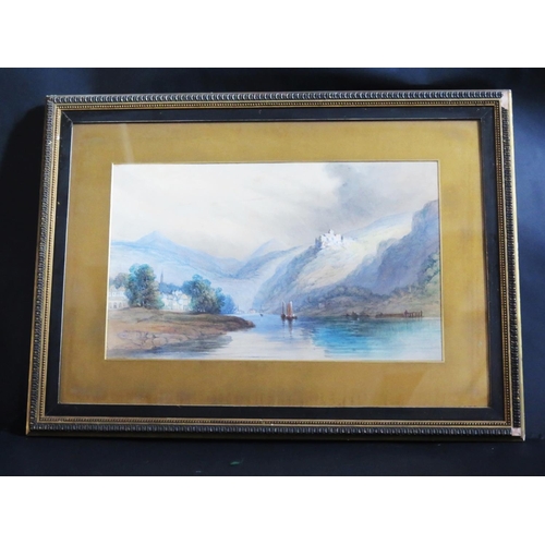 808 - J. Joy 1867 Norwich School Of Painters, Mountainous Scene with town, watercolour, 48.5x29cm, framed ... 