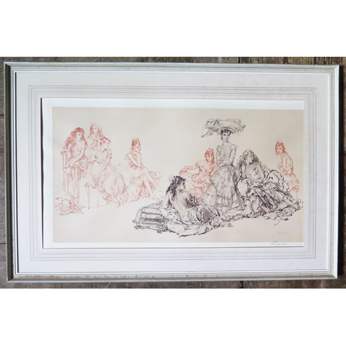 820 - William Russell Flint Print, pencil signed, label verso 'Cecilia', 73x41cm