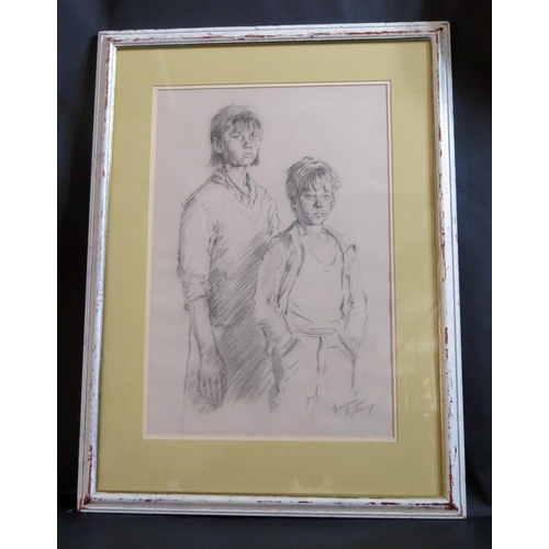 832 - Franco Matania (1922 - 2006), Three-quarter length portraits of two boys, pastel, 55x37cm, framed & ... 