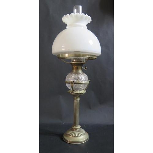 1377 - An Oil Lamp with cut glass reservoir converted to electric NEEDS REWIRING