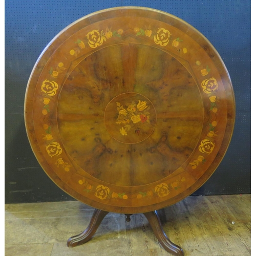 1392 - A Victorian Walnut and Inlaid Circular Tilt Top Breakfast Table, 127cm diam.