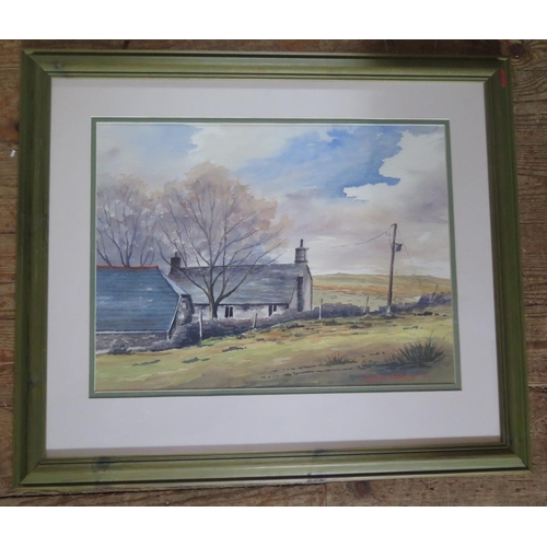 1492 - Graham Ward, Farm Buildings on Dartmoor, watercolour, titled verso, 38x36cm, framed & glazed