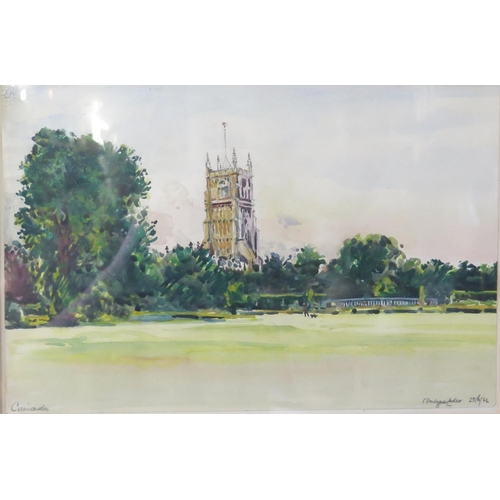 1501 - Montague Leder (1900-1972), Cirencester cathedral, watercolour, 33.5x22cm