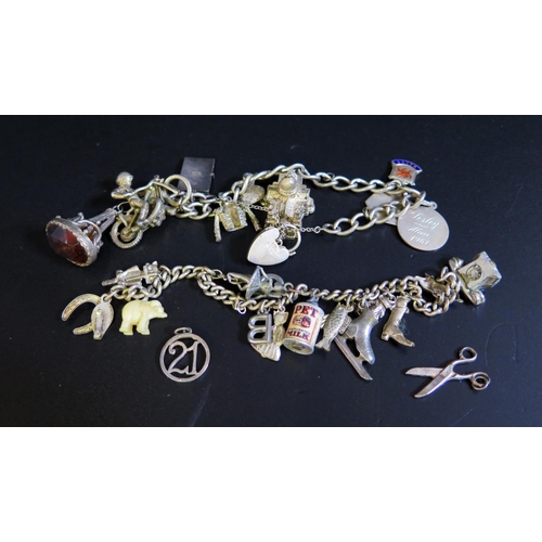 113 - A Silver Charm Bracelet (some white metal) 61g and one other