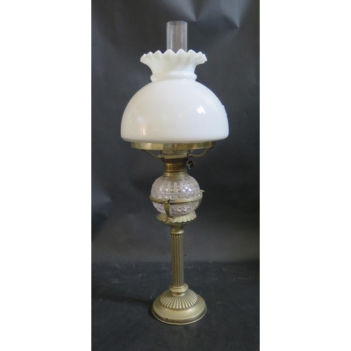 1377 - An Oil Lamp with cut glass reservoir converted to electric NEEDS REWIRING