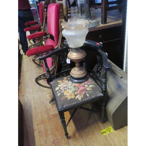 1387 - A Victorian Copper Oil Lamp and ebonised chair