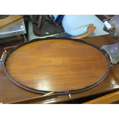 1396 - An Edwardian Marquetry Inlaid Mahogany Two Handled Tray, 64cm