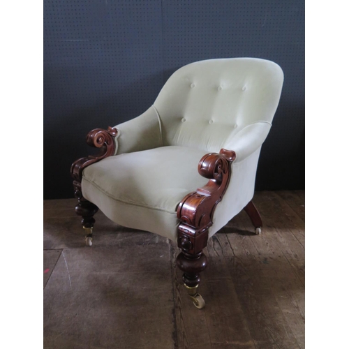 1411 - A Victorian Button Back Mahogany Framed Armchair