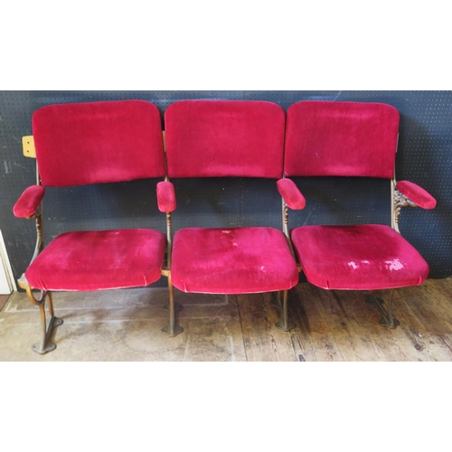 1443 - A Set of Three Antique Gilt Cast Iron Theatre Chairs from Exmouth Regency Theatre and then in Exmout... 