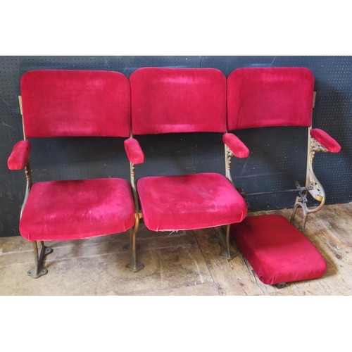 1445 - A Set of Three Antique Gilt Cast Iron Theatre Chairs from Exmouth Regency Theatre and then in Exmout... 