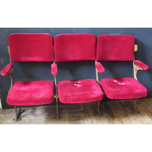 1447 - A Set of Three Antique Gilt Cast Iron Theatre Chairs from Exmouth Regency Theatre and then in Exmout... 