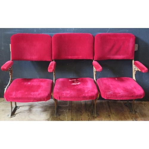 1450 - A Set of Three Antique Gilt Cast Iron Theatre Chairs from Exmouth Regency Theatre and then in Exmout... 