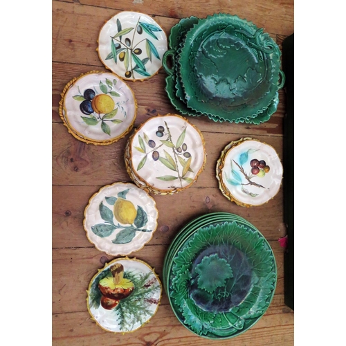 1471 - A Collection of Cantagalli Majolica 14cm Side Plates, Victorian tin glazed leaf plates, Royal Worces... 