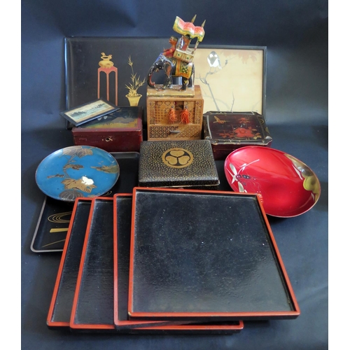 1486 - A Selection of Japanese Lacquered  Boxes and Trays