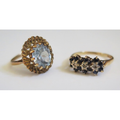 231 - A 9ct Gold, Sapphire and Diamond Ring (size Q.5, 2.6g and 9ct gold aqua marine? ring (size Q, 3.6g)