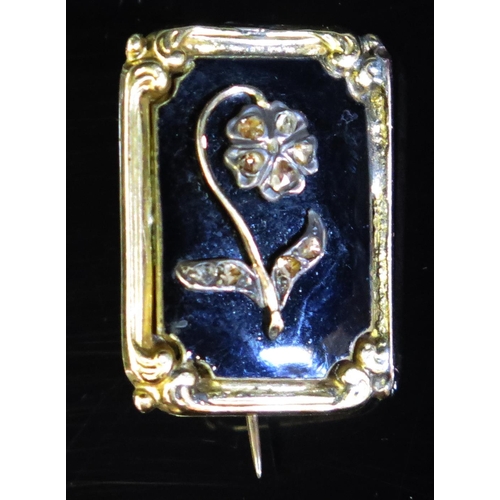 256 - A William IV Unmarked Gold and Black Enamel Memorial Brooch decorated with a forget-me-not set with ... 