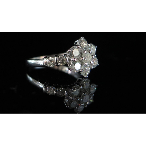 261 - A 2ct Diamond Floral Cluster Ring in a .950 platinum setting, 13mm head, size Q.5, 7g