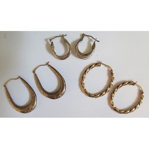 265 - Three Pairs of 9ct Gold Earrings, 4.9g