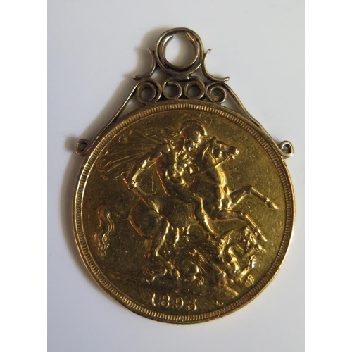 286 - A Victorian Pendant Mounted 1893 £2 Gold Coin, 16.9g