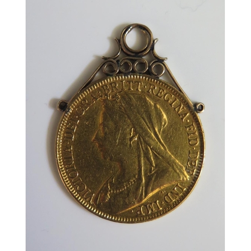 286 - A Victorian Pendant Mounted 1893 £2 Gold Coin, 16.9g