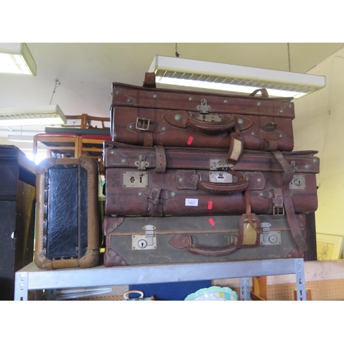 1453 - Two Vintage Leather Suitcases and two others