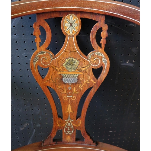 1463b - A Pair of Edwardian Mahogany and Inlaid Salon Chairs