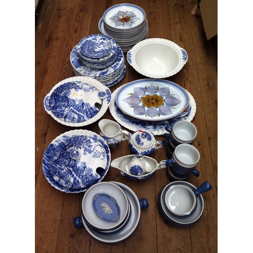 1484 - A Selection of Denby Stoneware and Johnson Bros. blue and white ware and odd glass