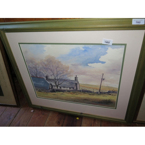 1492 - Graham Ward, Farm Buildings on Dartmoor, watercolour, titled verso, 38x36cm, framed & glazed