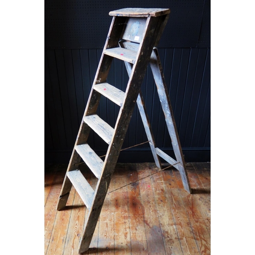 1496 - A Set of Wooden Step Ladders and a Gilt Convex Mirror