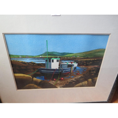 1503 - Gay O'Toole, Fishing Boat at low Tide, watercolours, 50x35cm, framed & glazed