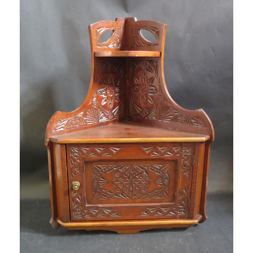 1566 - A Carved Hanging Corner Cupboard, 53cm and cane back chair