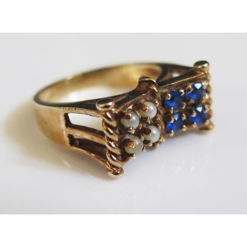 202 - A 10K Yellow Gold, Blue Stone and Pearl Set Ring, size L, 4.6g