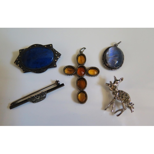 205 - A Sterling Silver and Lapis Lazuli Brooch and other jewellery