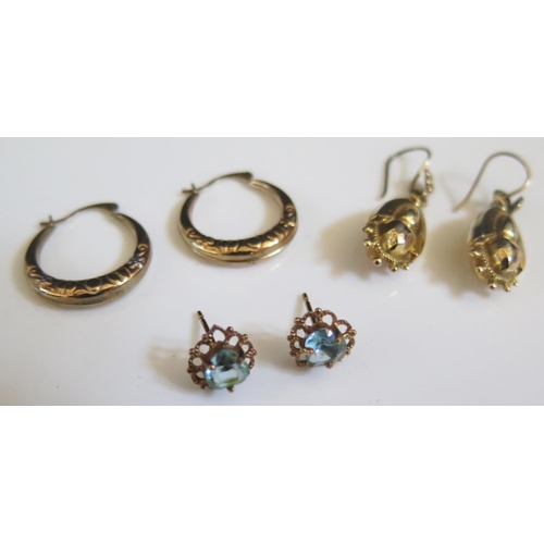 208 - Three Pairs of 9ct Gold Earrings, 2.8g