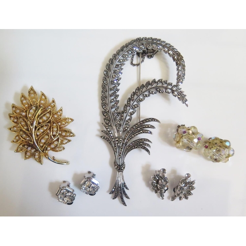 214 - A Large Birmingham Silver and Marcasite Fern Brooch in original box 112mm and in original box and ot... 