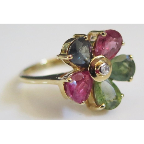 225 - A 9ct Gold Multi-stone Flower Head Ring, size N, 4.6g