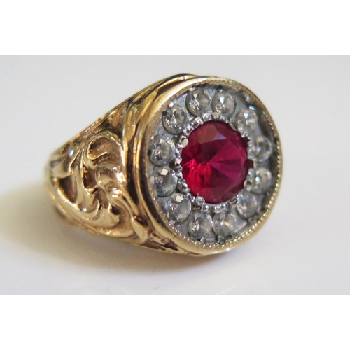 226 - A 9ct Gold Red and White Stone Cluster Ring, size I.5, 9.2g