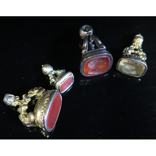 233 - Three Antique Seals with agate matrixes on with dove 'LA PAIX' and one with citrine matrix