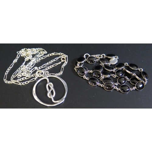 28 - A Silver and Stone Set Necklace and silver pendant necklace, 42g