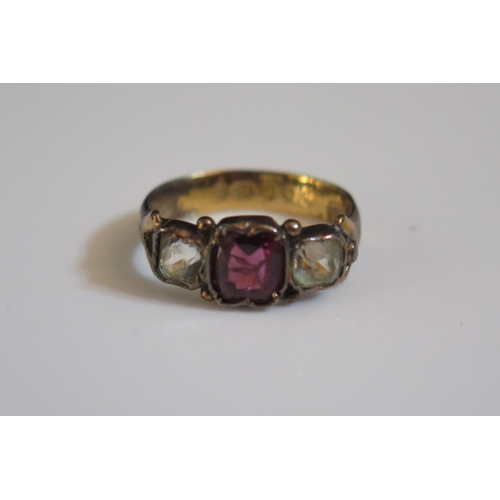 316 - A Victorian 22ct Gold Three Stone Paste Ring, London 1853?, maker indistinct, size H.5, 3.2g