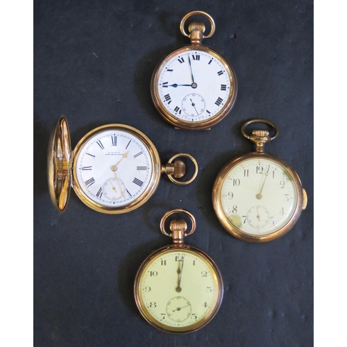 395 - A Selection of Gold Plated Pocket Watches including Waltham hunter. All A/F