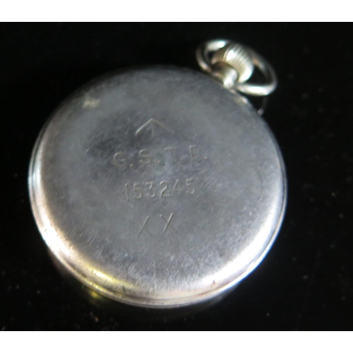 408 - An Orator Military Pocket Watch, back with crows foot and stamped G.S.T.P. 153245, running but missi... 