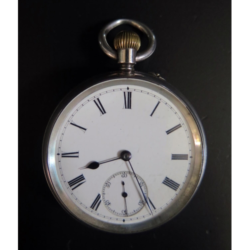 417 - An Edward VII Silver Open Dial Keyless Pocket Watch, Birmingham 1901, running