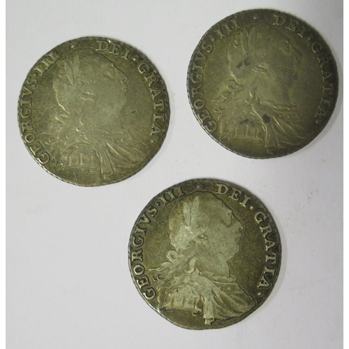 491 - Three George III Silver 1787 Shillings