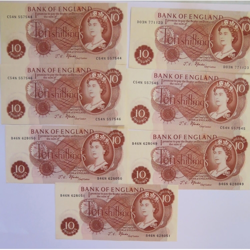 508 - A Collection of Seven 10 Shilling Notes: 3x C54N 557544, 45 & 46, 3x B46N 628049, 50 & 51 and D03N 7... 