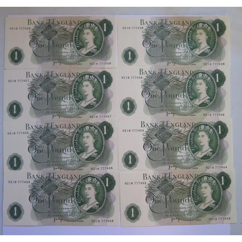 511 - A Collection of Eight Series C Consecutive £1 Notes: HZ16 777452-59, uncirculated