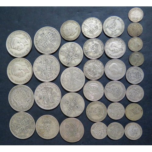 525 - A Small Selection of UK .50 Silver Coins including Half Crowns, two shilling, one shilling, sixpence... 