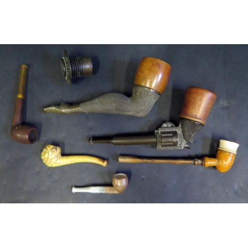 542 - A Novelty Tobacco Pipe in the form of a lady's stockinged leg, one in the form of a revolver, one wi... 