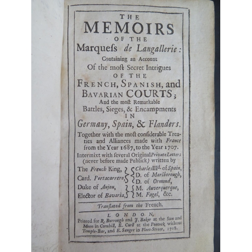 590d - The Memoirs of The Marquess de Langallerie, printed by R. Burrough and S, Baker 1708, Sophocles in G... 