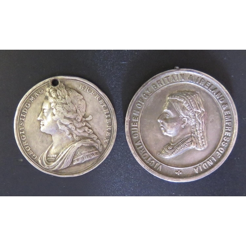 592 - A George II Silver Coronation Medal (drilled) and one other, 53g